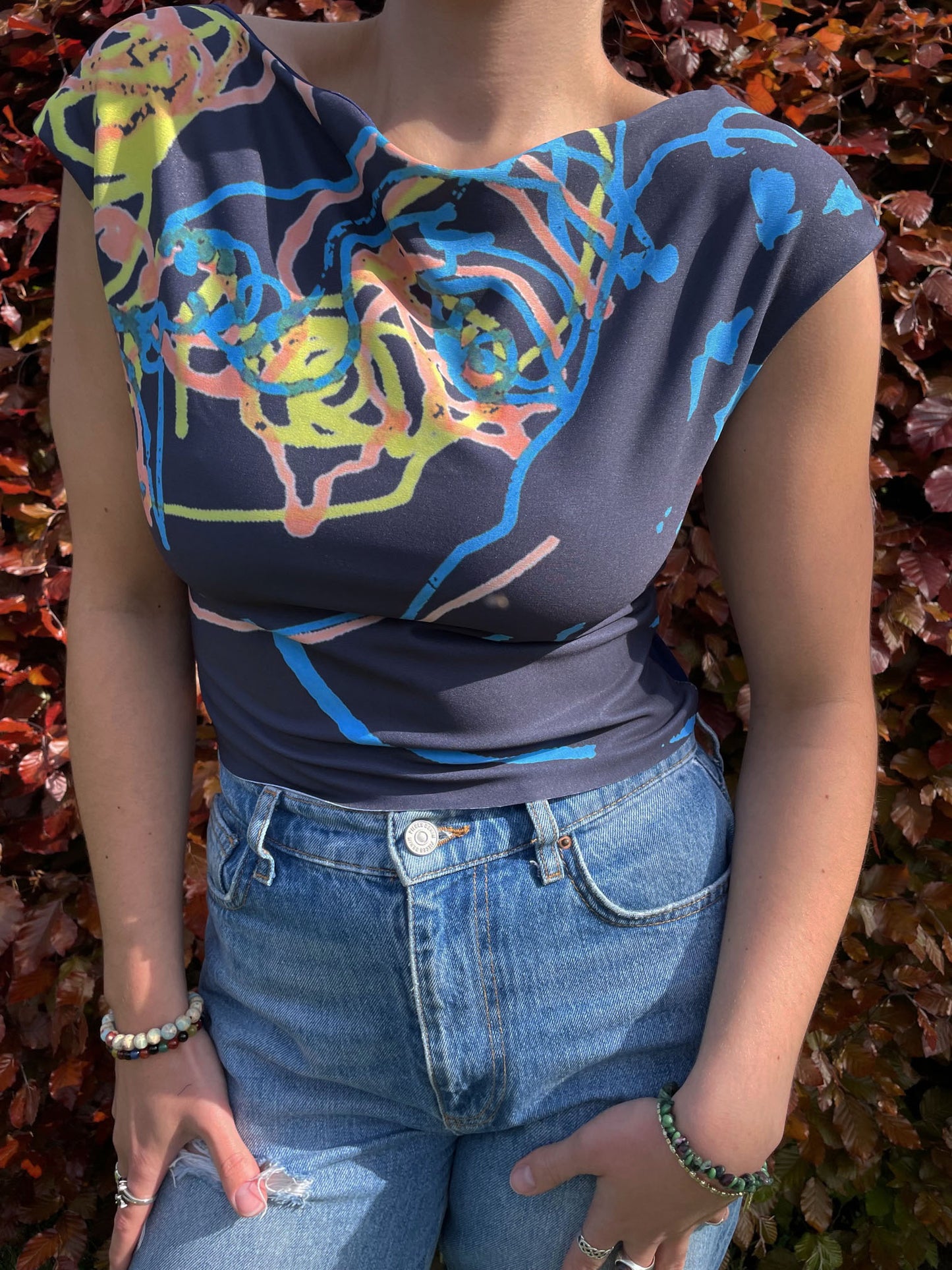 Lycra Knotted Crop in Navy