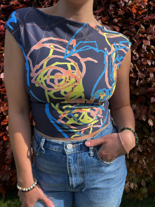 Lycra Knotted Crop in Navy